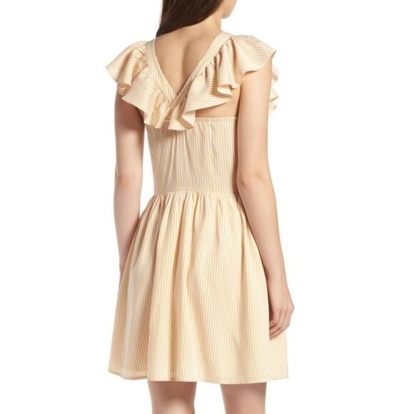 Treasure & Bond Dress S Stripe Yellow  Cross Back Ruffle Cottagecore‎ - Picture 1 of 12